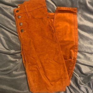 High Rise Pumpkin Corduroy Button Fly Jeans